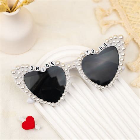 Custom Bride Heart Sunglassespearl Heart Sunglassesheart Shaped Bride Glasses For Bachelorette