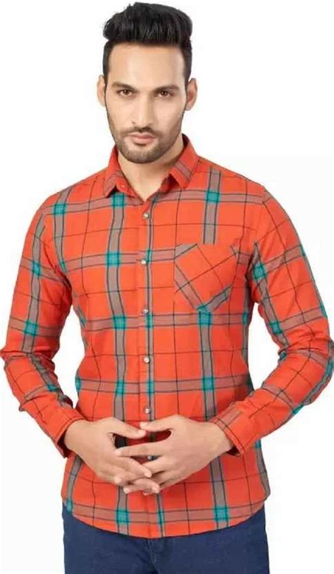 Cotton Medium Checks Men Fit Checkered Curved Collar Casual Shirt Full