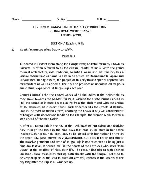 Sample Paper Of English For Class 1 5