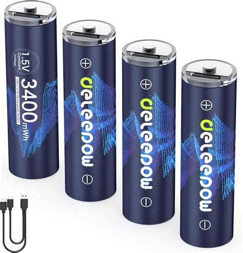 Deleepow Rechargeable AA Batteries 3400mWh USB C AA Lithium