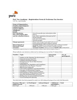 Fillable Online Pwc Tax Academy Registration Form Proforma Tax