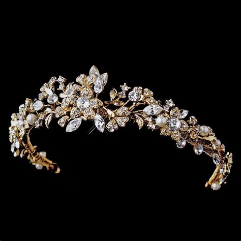 Beautiful Gold Crystal & Pearl Wedding Tiara – La Bella Bridal Accessories