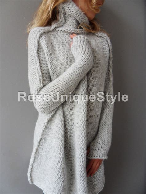 Vestido Suéter Mujer Alpaca Punto Grueso Oversize Gris Perla Roseuniquestyle Etsy España