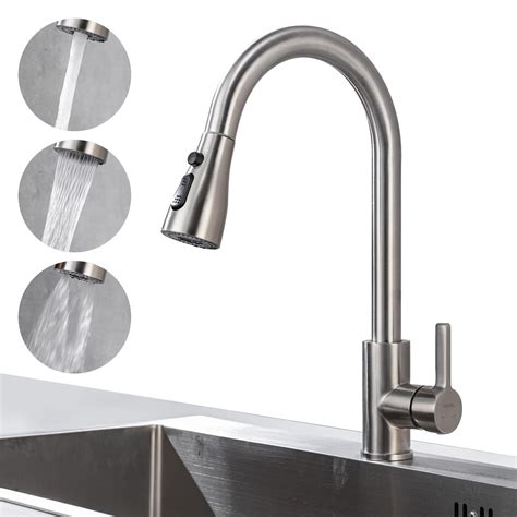 Brushed Nickel Kitchen Faucet with Pull Down Sprayer - High Arc ...