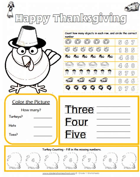 Thanksgiving Worksheets Grade 1