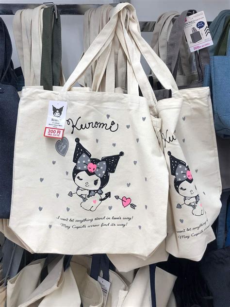 Kuromi Canvas Tote Bag Daiso Tokudeals In 2023 Hello Kitty Bookbags Hello Kitty Items