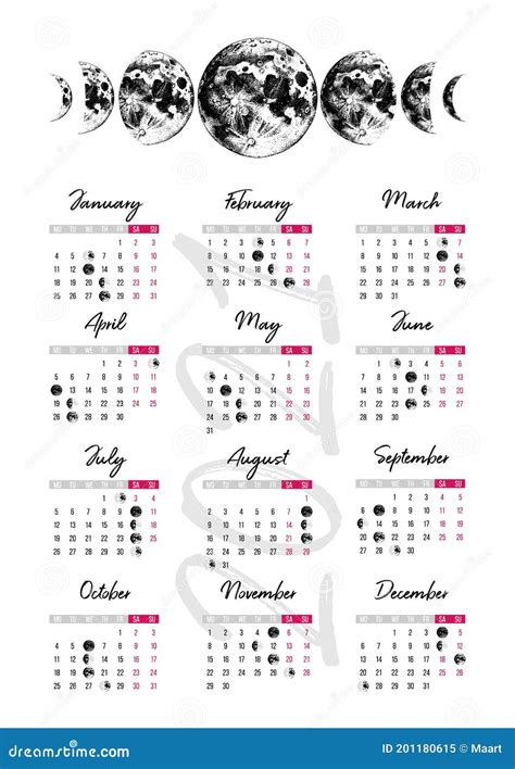 Calendario Lunar 2021 Ilustración Del Vector Ilustración De Almanaque 201180615