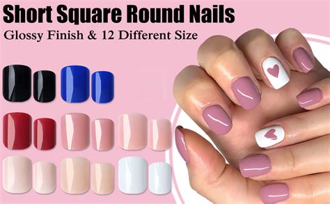 Amazon Addfavor Short Press On Nails Square Black Fake Nails Short