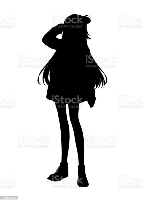 Silhouette Illustration Of A Girl In Anime Style Stock Illustration