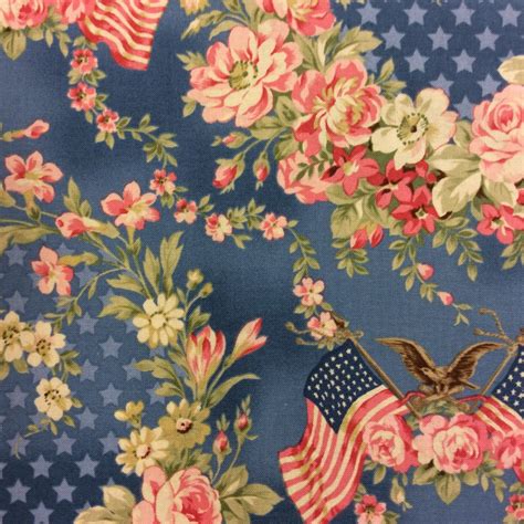 MD68 Victorian Style USA Floral Flag Eagle Star Patriotic Cotton