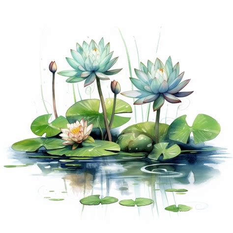 Premium Photo | A water lily painting of water lilies in blue and green