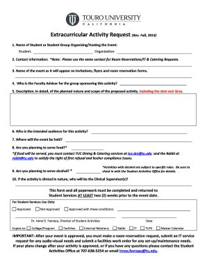 Fillable Online Studentservices Tu Extracurricular Activity Request