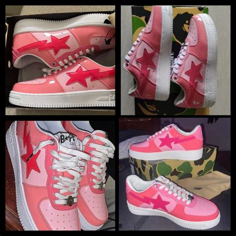 High Quality Bapesta Pink Patent Leather Unisex Sneaker Shoes Cute