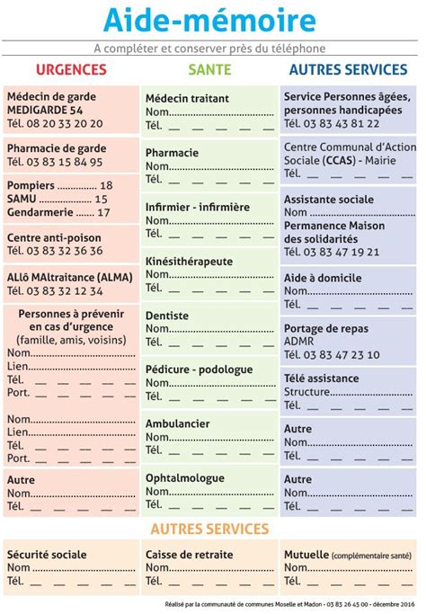 Aide mémoire des numéros importants Seniors Vie quotidienne Mairie de