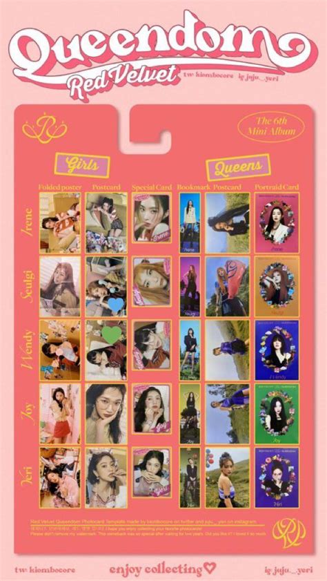 Queendom Album Inclusions Red Velvet Photocard Photo Card Template