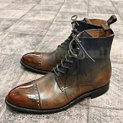 Handmade Men S Leather Tan Patina Ankle High Boots Formal Men Custom