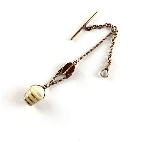 Vintage Slide Chain W Mother Of Pearl Watch Fob Victorian Gold Etsy