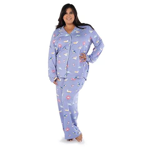 Plus Size Nite Nite By Munki Munki Long Sleeve Pajama Shirt And Pajama