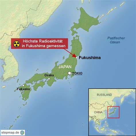 StepMap Höchste Radioaktivität in Fukushima gemessen Landkarte für