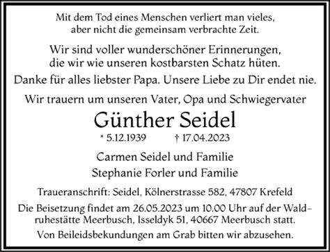 Traueranzeigen von Günther Seidel Trauer und Gedenken