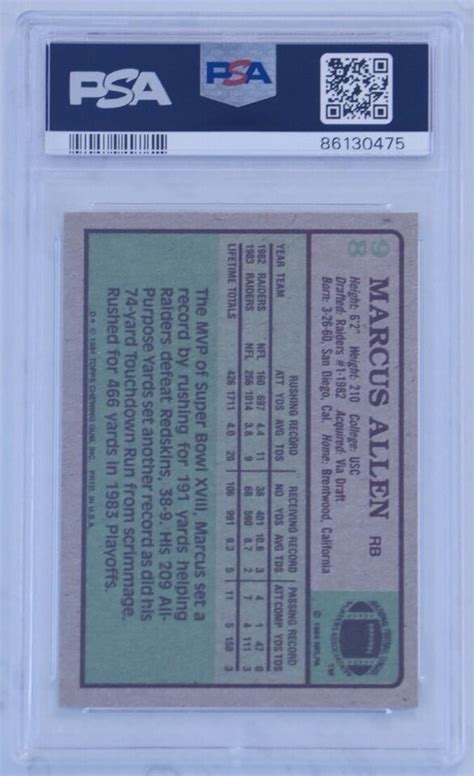 1984 Topps Marcus Allen 98 PSA 8 NM MT HOF Oakland Raiders EBay