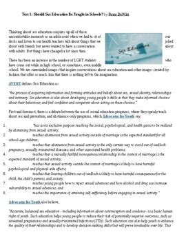 Sex Education Argumentative Essay Task Text Set By Ela All Tpt