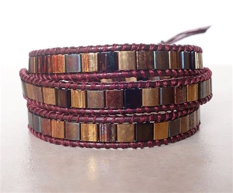 Bohemian Tila Bead Wrap Bracelet Boho Leather 3 Wrap Gold Etsy UK