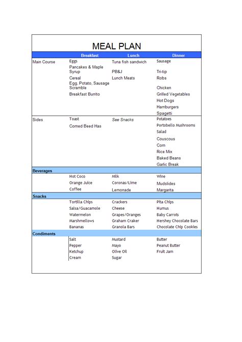 Meal Plan Sheet In Excel Templates At