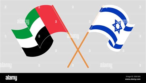 Crossed And Waving Flags Of Israel And The United Arab Emirates Vector Illustration Stock