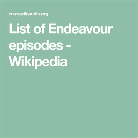 List of Endeavour episodes - Wikipedia | Doc martin, Episodes, Endeavor