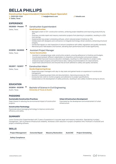 Successful Construction Superintendent Resume Example And Writing