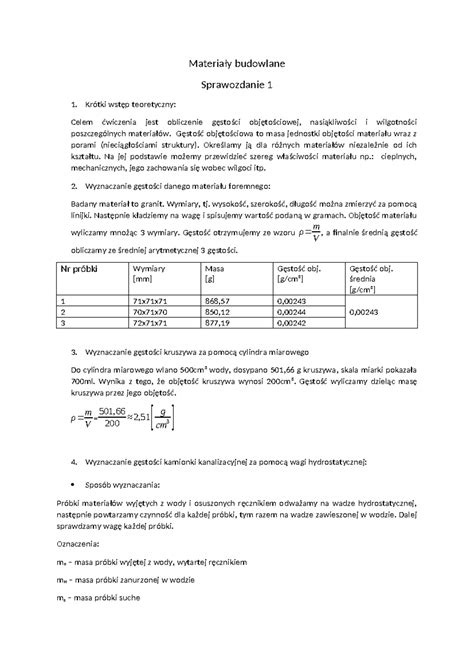 Sprawko Materia Y Budowlane Materia Y Budowlane Sprawozdanie