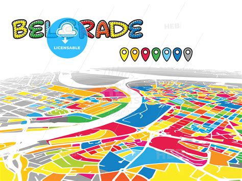 Belgrade, Serbia, downtown map in perspective - HEBSTREITS