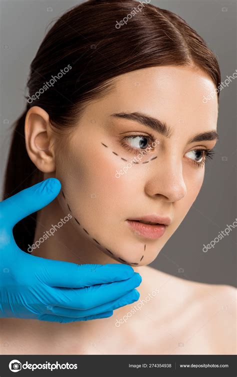 Cropped View Plastic Surgeon Latex Glove Touching Face Pretty Naked