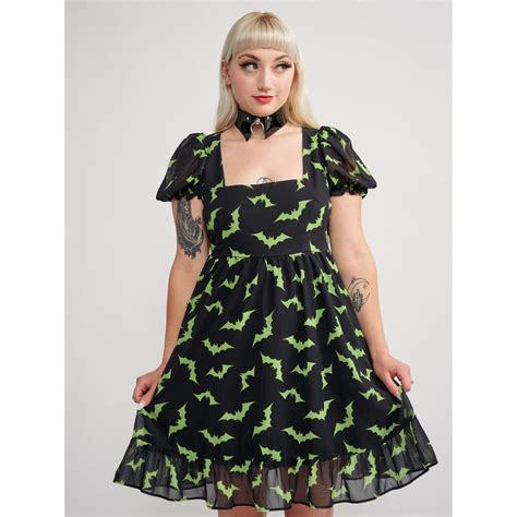 Sourpuss Luna Bats Cream Puff Dress Black Green