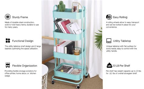 Tier Metal Mesh Utility Rolling Cart Storage Organizer Shelf Rack