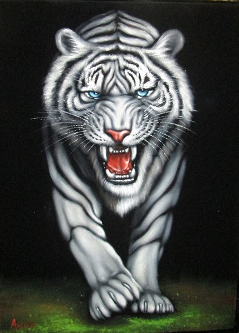 Tiger, White Tiger, Siberian Bengal Tiger, Original Oil Painting on Bl – velvetify