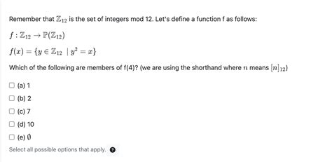 Solved Remember That Z12 Is The Set Of Integers Mod 12