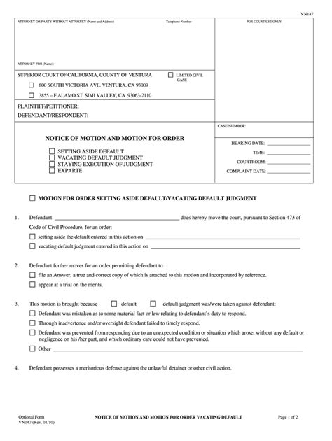 Sample Motion To Set Aside Default Judgment California Form