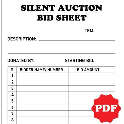 Silent Auction Bid Sheet Silent Auction Sign Up Sheet Fundraiser