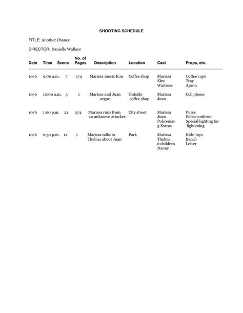 Shooting Schedule Template - download free documents for PDF, Word and ...