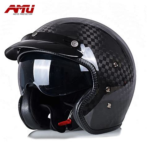 Amu Carbon Fiber Motorcycle Helmet Polit Jet Open Face Helmet Retro Casco Motorcycle Casque Moto