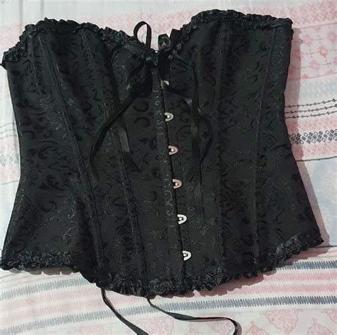 Corset Corselet Corpete Espartilho Preto Hastes Metálicas Igual