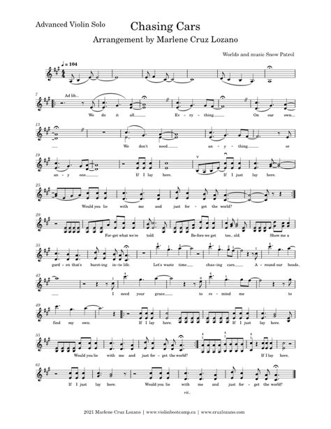 Chasing Cars By Snow Patrol Sheet Music For Violin Solo