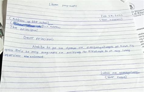 Nakasusulat Nang Wasto At Maliwanag Ng Mga Liham Na Nag Aaply Ng