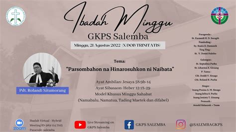 [live] Ibadah Minggu Gkps Salemba 21 Agustus 2022 Youtube