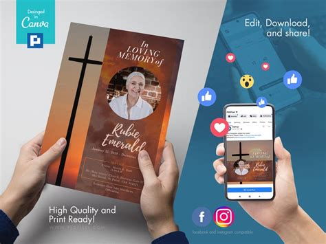 Memorial And Funeral Program Flyer And Social Media Combo Promotional