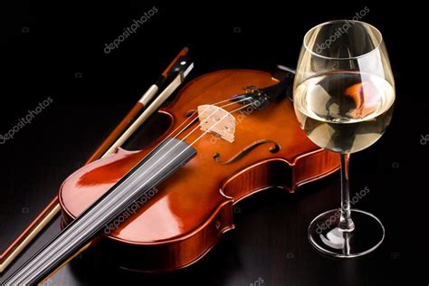 Violin And A Glass Of Wine On The Table ⬇ Stock Photo Image By