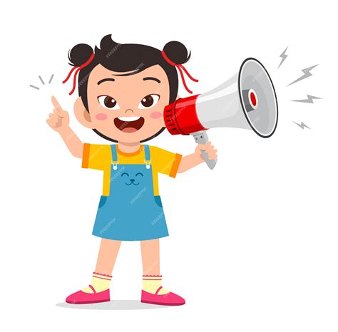 Premium Vector Happy Cute Little Kid Girl Holding Megaphone