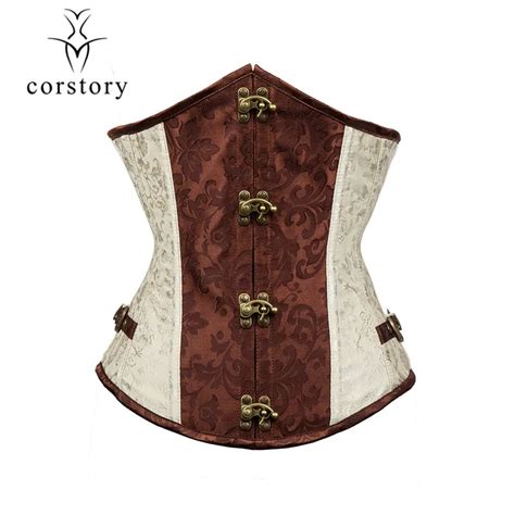 Corstory Vintage Gothic Brown Floral Brocade Corset With Front Ring